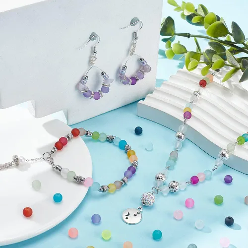 Miniatura 2 de PH PandaHall 1560 cuentas de vidrio esmerilado de 24 colores para hacer joyas, cuentas heladas de color caramelo de 0.236 pulgadas (0.236 in)