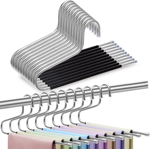 Miniatura 10 de Perchas para pantalones que ahorran espacio con clips, organizadores de armario y almacenamiento, 20 clips de goma antideslizantes, organizador