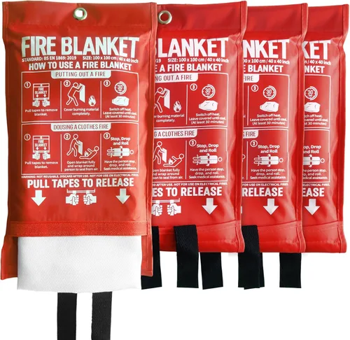 Manta de fuego para cocina y hogar, 40 x 40 pulgadas, manta de fuego de emergencia de fibra de vidrio, paquete de 4