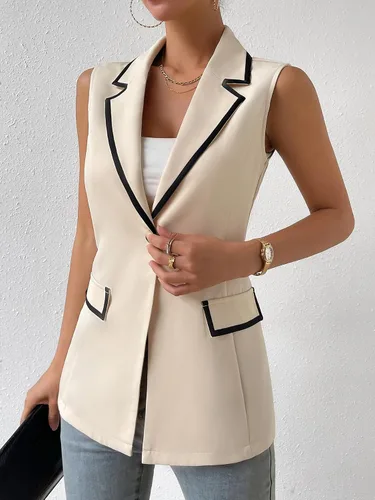 Miniatura 6 de WDIRARA Chaleco casual para mujer, con cuello en V, sin mangas, con botones frontales