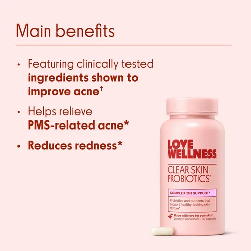 Miniatura 3 de Love Wellness Clear Skin Probiotic Elimina las espinillas hormonales, enrojecimiento y minimizador de poros Cuidado de la piel con zinc