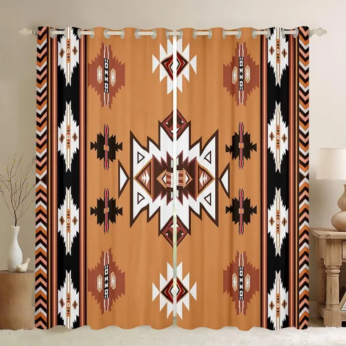 Miniatura 14 de Cortinas y cortinas occidentales de 76 x 45 pulgadas, cortinas aztecas, exóticas, nórdicas, bohemias, opacas, tribu india, geometría, étnica