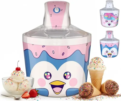 Máquina para hacer helados para niños – 1.2 cuartos de galón de pingüino eléctrico para helados, la mejor máquina de encimera para helado casero,