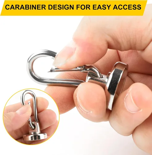 Miniatura 4 de DIYMAG Ganchos magnéticos de 70 libras, paquete de 6 imanes de neodimio resistentes con mosquetón giratorio, ideal para tu refrigerador y otras