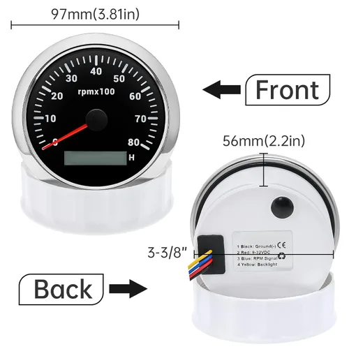 Miniatura 2 de ARTILAURA Tacómetro para Barco Tacometro 85mm 3-3/8" 7 Color LED 8000 RPM Medidor para Coche AUTO Marino Camión 9-32V (Negro & Plata)