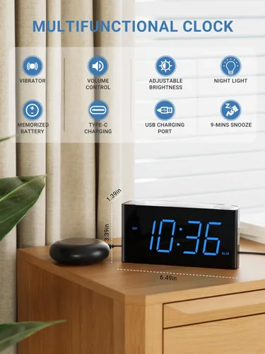 Miniatura 2 de PPLEE Reloj despertador súper fuerte para personas que duermen profundamente, con discapacidad auditiva o sordos, reloj despertador vibratorio