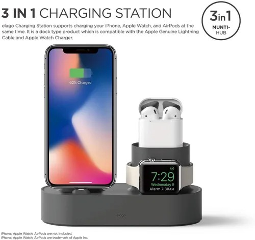 Miniatura 5 de elago Estación de carga 3 en 1 compatible con Apple Watch Series 11/10/9/8/7/6/5/4/3/2/1/SE3/SE2/SE1, Apple AirPods Pro 2/1, AirPods 3/2/1 y todos