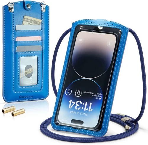 Miniatura 14 de Bolso cruzado pequeño para teléfono celular para mujeres y hombres, mini bolso de hombro de cuero con tarjetero y ranura para collar, cordón