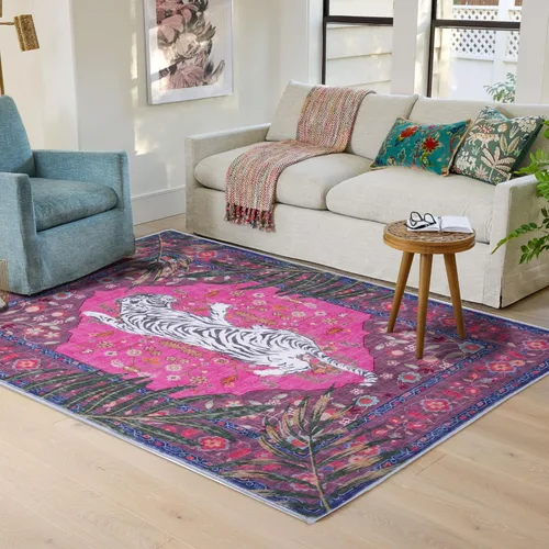 Miniatura 15 de Alfombra de leopardo de 2 x 3 pies para sala de estar, alfombra estética vintage de animales para habitación de niñas, guardería, dormitorio, Azul