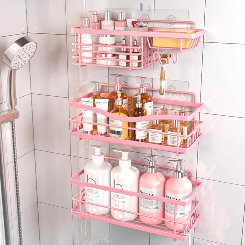 Miniatura 13 de Youvip Organizador de ducha adhesivo sin taladro, organizador de baño con soporte para jabón, estantes inoxidables de gran capacidad para ducha
