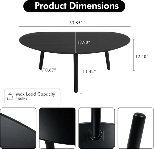 Miniatura 3 de Mesa auxiliar ovalada pequeña de mediados de siglo moderna para sala de estar, mesa central, mesa de centro de madera maciza, madera natural