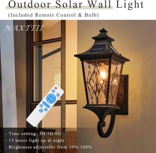 Miniatura 3 de Luz solar para porche frontal exterior con ondulación de agua, hecha a mano, vidrio soldado del atardecer al amanecer, luces solares para Negro
