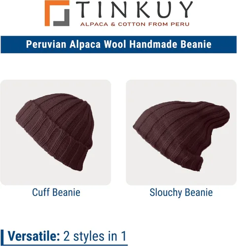 Miniatura 5 de TINKUY Peru Alpaca Wool Men's & Women's Warm Soft - Cuffed Slouchy - Beanie Hat
