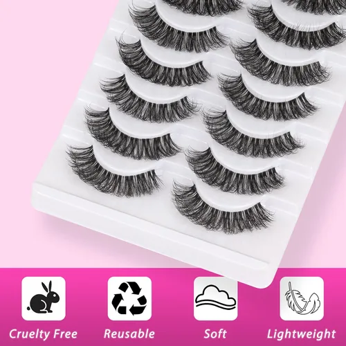 Miniatura 5 de Veleasha Pestañas rusas postizas con banda transparente que parecen extensiones de pestañas, tiras de pestañas con curvatura D, paquete de 10 pares