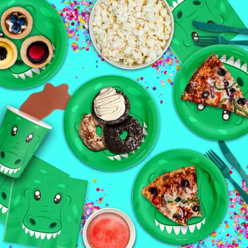 Miniatura 6 de Suministros para fiesta de cumpleaños de cocodrilo, juego de vajilla de cocodrilo para cumpleaños de niño, kit incluye platos, servilletas y tazas