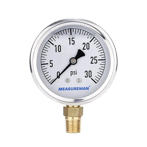MEASUREMAN - Medidor de presión de fontanería con esfera de 2.5 pulgadas, relleno de glicerina, caja de acero inoxidable, 0-30 psi, montaje inferior