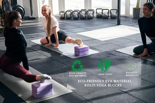 Miniatura 4 de Bloques de yoga, paquete de 2 unidades, espuma EVA de apoyo sin látex, bloques antideslizantes suaves con bordes biselados para yoga, pilates