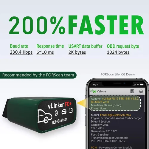 Miniatura 2 de Vgate vLinker FD Plus OBD2 Adaptador Bluetooth BLE Escáner para FORScan, Funciona con iPhone, Android y Windows