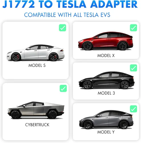 Miniatura 5 de Adaptador J1772 a Tesla j1772 Adaptador de cargador EV para Tesla Modelo 3, Y, S, X, Cybertruck 80A/250V Nivel rápido 1 y 2 Carga de seguridad