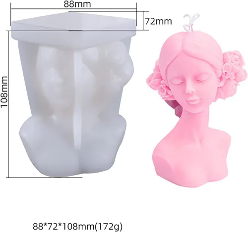 Miniatura 3 de Paquete de 2 moldes de resina para velas de retrato en forma de niña trenzada, moldes de silicona de fundición de resina para decoración del hogar