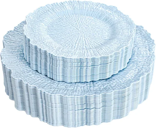 Miniatura 11 de DaYammi 60 platos de plástico azul – Platos azul oscuro desechables – Platos de plástico resistentes para fiestas, incluyendo 30 platos llanos, 30