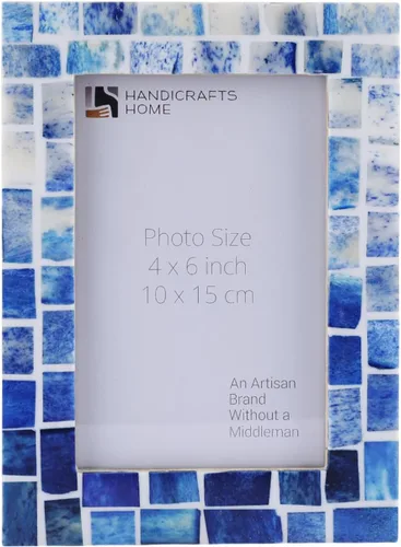 Miniatura 9 de Handicrafts Home Marcos de fotos índigo, con incrustaciones de hueso azul, marcos de fotos estilo mosaico (4 x 4 pulgadas, azul)