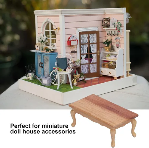 Miniatura 3 de Agatige Mesa de té en miniatura para casa de muñecas, 1:12, mesa de centro de madera para sala de estar, modelo de muebles en miniatura