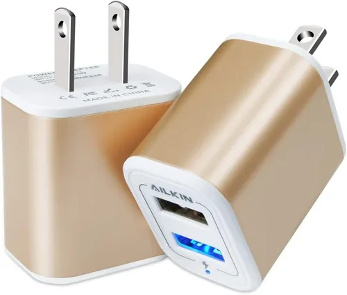 Miniatura 10 de Cargador de pared con enchufe USB, bloque de carga, paquete de 2 unidades AILKIN 2.1A de carga rápida, adaptador de corriente de doble puerto, caja