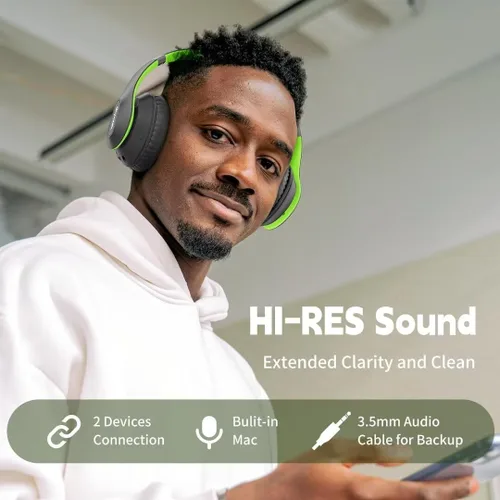 Miniatura 2 de Auriculares Bluetooth Inalámbricos Sobre La Oreja 65H Tiempo De Reproducción Auriculares HiFi Estéreo Con Micrófono Y 6 Modos De EQ Auriculares Verde