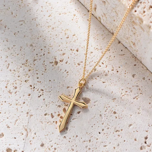 Miniatura 116 de Fettero - Collar con dije de cruz de fe, chapado en oro de 14 K, cadena fina, minimalista, simple, pequeña, para oración, regalo de joyería religiosa