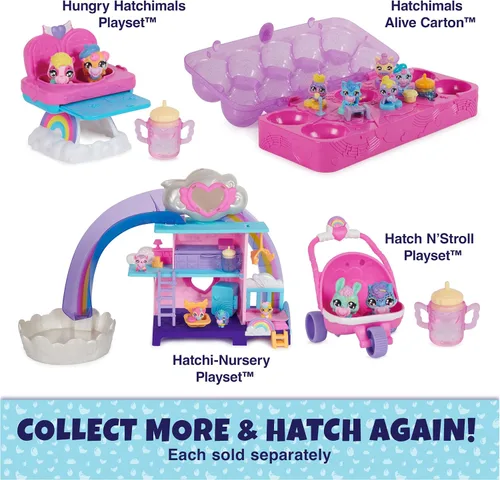 Miniatura 7 de Hatchimals Alive! Juego de vivero y guardería con 4 mini figuras en huevos autoeclosivos, 13 accesorios, juguetes para niños para niñas y niños a
