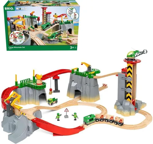 BRIO World Cargo Mountain Set – Juego de tren de madera de 49 piezas con certificación FSC y accesorios – Compatible con todos los juegos de