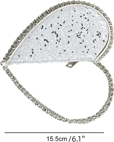 Miniatura 2 de Mini corazón forma redonda Rhinestone embrague bolso bolso marco diamante brillo lentejuelas brillantes bolso de noche boda fiesta