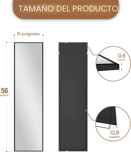 Miniatura 5 de Delma - Espejo de pared de longitud completa, espejo de pie de cuerpo completo, espejo grande de piso para pared, puerta, dormitorio, baño, sala