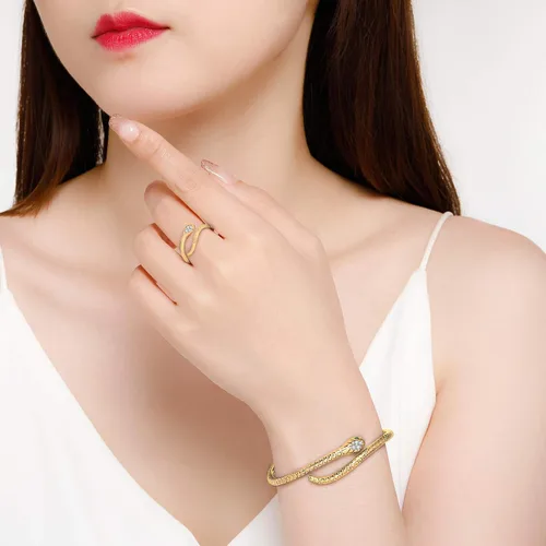 Miniatura 2 de Presentski Pulseras de serpiente, brazalete abierto de oro, joyería de serpiente para mujer, pulsera de derivación ajustable