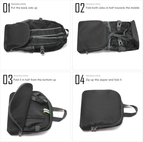 Miniatura 7 de Yaopeing Mochila ligera, plegable de 25 litros, resistente al agua, bolsa de hombro de viaje al aire libre para mujeres y hombres, color negro Azul