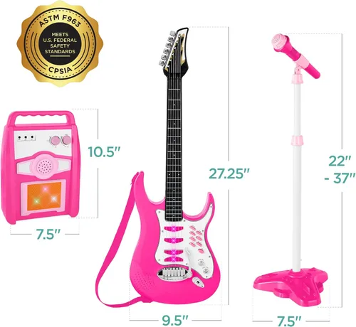 Miniatura 7 de Set de juegos guitarra eléctrica para niños c/reproductor de mp3, productos Best Choice, Rosado