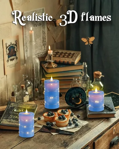 Miniatura 4 de Upinmz Velas parpadeantes sin llama con cadena de luces integradas, velas que funcionan con pilas con control remoto y temporizador, velas LED