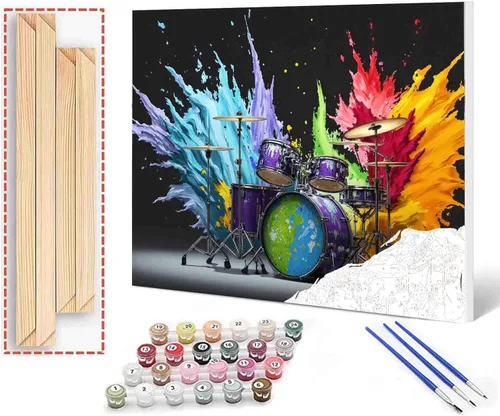 Miniatura 20 de Pintura por números, micrófono colorido, kit de pintura al óleo de lienzo para niños y adultos, pintura de dibujo de 16 x 20 pulgadas, pigmento