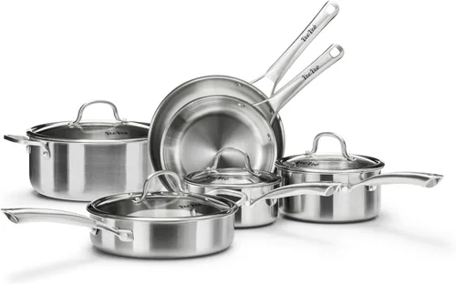 Juego de utensilios de cocina de acero inoxidable, juego de ollas y sartenes de tirador, 10 piezas de utensilios de cocina de inducción de acero