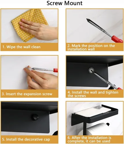 Miniatura 7 de Soporte adhesivo de papel higiénico con estante, soporte de rollo de papel higiénico de acero inoxidable 304, dispensador de papel higiénico