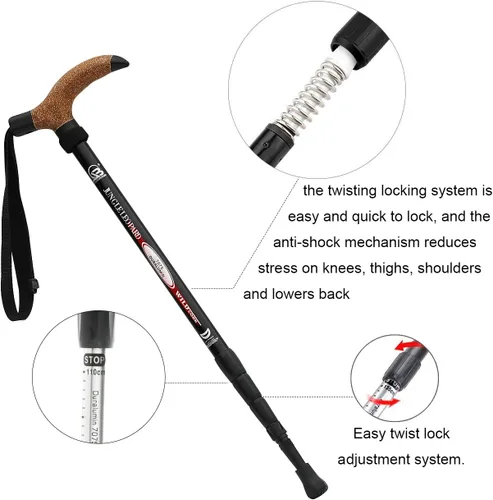 Miniatura 4 de Bastón de trekking de aleación de aluminio con bloqueo rápido antichoque, muleta de caña ajustable para montañas, trekking y senderismo, ultraligero