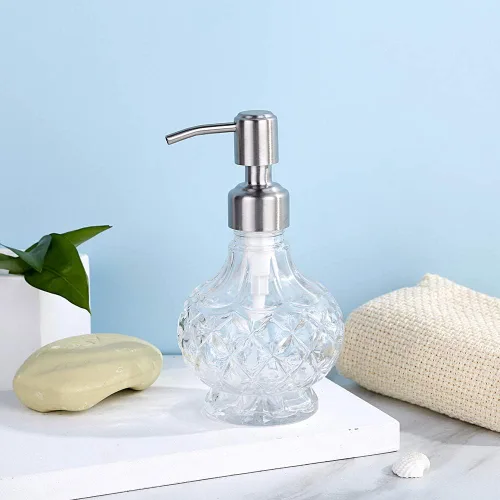 Miniatura 2 de YunNasi - Dispensador de jabón con bomba, diseño de cristal transparente, vintage y elegante, dispensador de jabón líquido recargable para encimera