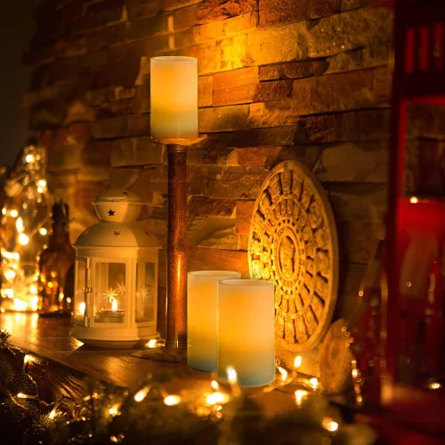 Miniatura 4 de Homemory Velas de cera sin llama de 5 x 3 pulgadas, velas LED de pilar con control remoto y temporizador, luz parpadeante amarilla ámbar