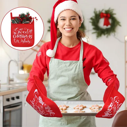 Miniatura 2 de Yaomiao 10 Piezas soportes para ollas de Navidad con bolsillo para ollas, almohadillas calientes de regalo, guantes de horno resistentes al calor