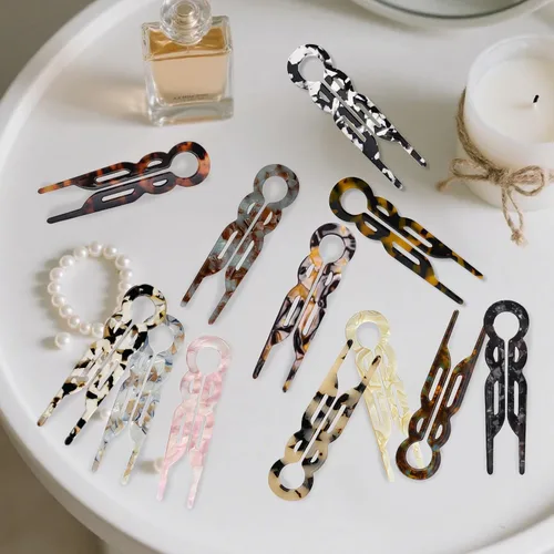 Miniatura 5 de 4 horquillas francesas en forma de U para mujer, pinzas de acetato para cabello grueso, fino y fino, pasadores decorativos para moño en negro