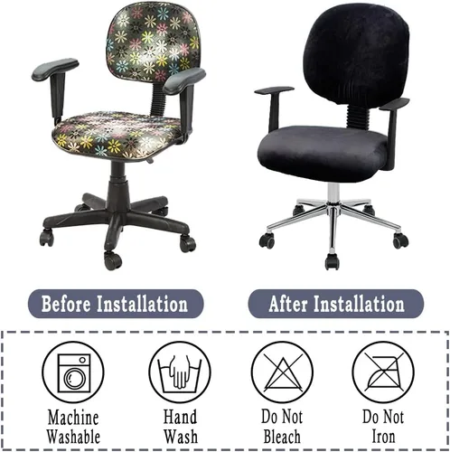 Miniatura 5 de ITFRO Funda negra para silla de oficina, de terciopelo, elástica, 2 piezas, funda para silla de escritorio de computadora, funda giratoria universal