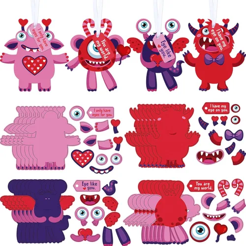 Sumind 24 juegos de 24 juegos de manualidades para el día de San Valentín para niños, ornamento de bricolaje para actividades de juego de clase de