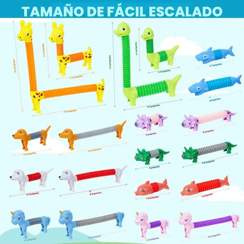 Miniatura 7 de Tubos Pop de Animales Juguetes Fidget 10PCS, Juguetes Sensoriales para Autismo y Alivio del Estrés, Juguetes de Viaje para Coche y Avión, Rellenos