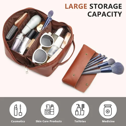 Miniatura 2 de Bolsa de maquillaje organizadora de viaje, bolsa de cosméticos grande con divisores ajustables, bolsa de almacenamiento portátil para artistas